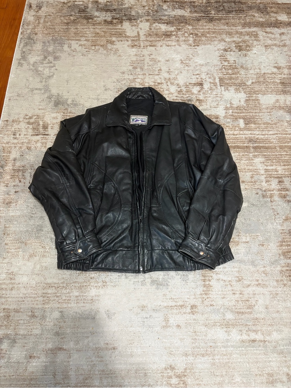 Vintage 90s Watershed William Barry Black Leather Bomber Jacket 2XL Distressed.